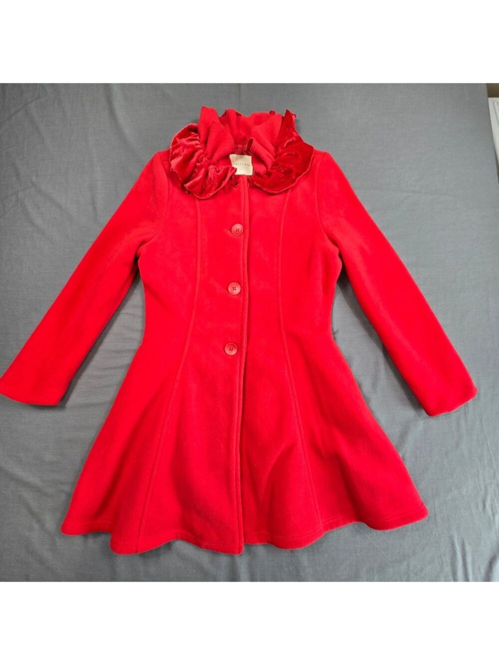 Copper Key Girls 14/16 Long Coat Red Christmas Holiday Velvet Ruffle Collar